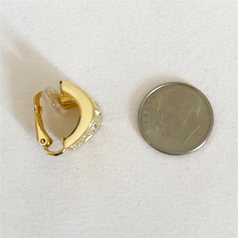 DIOR Vintage 1980s Whole Shining Half Dome Hoop Crystal Clip Earrings